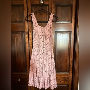 Simply Couture Pink and Blue Button-Front Midi Dress